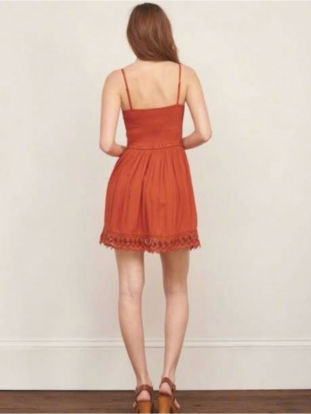 Abercrombie Rust Boho Lace Mini Dress Spaghetti Strap Sundress Size Small - Picture 13 of 13